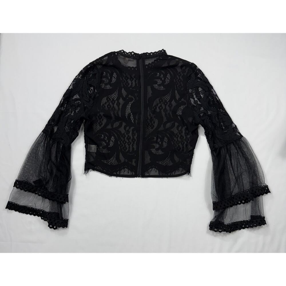 Peach Women’s black semi sheer lace bell sleeves blouse top - size medium - Picture 6 of 10